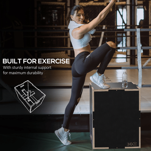 SPORTNOW 51/61/76cm Plyometric Jump Box, Wooden Plyo Box for Home Gym - Fitness Max