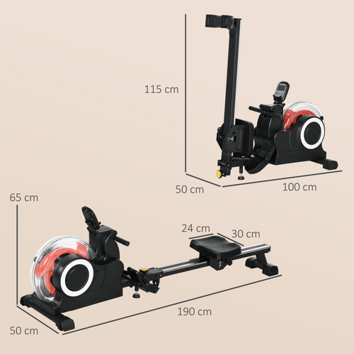 SPORTNOW Foldable Water Rowing Machine with LCD Monitor, Black - Fitness Max