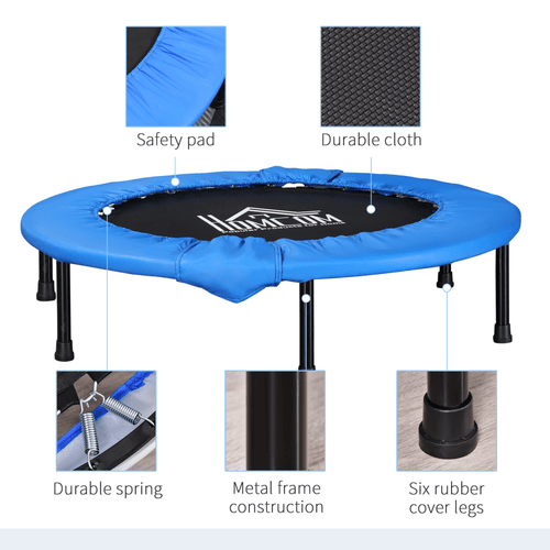 96 cm Blue HOMCOM Foldable Mini Fitness Trampoline Exercise Rebounder - Fitness Max