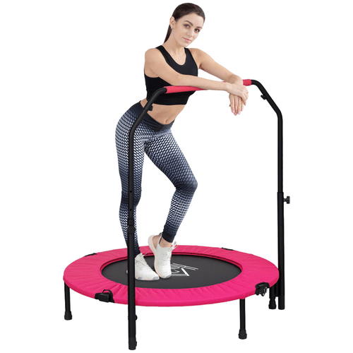 HOMCOM 40" Pink Foldable Mini Fitness Trampoline with Foam Handle - Fitness Max