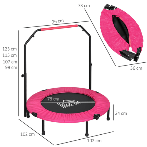HOMCOM 40" Pink Foldable Mini Fitness Trampoline with Foam Handle - Fitness Max