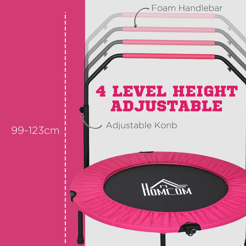 HOMCOM 40" Pink Foldable Mini Fitness Trampoline with Foam Handle - Fitness Max