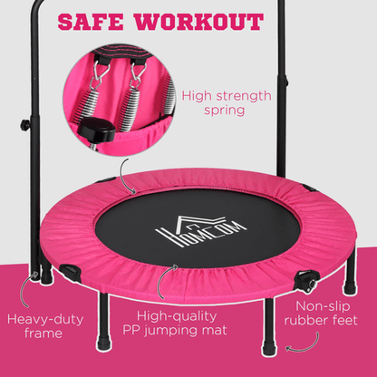 HOMCOM 40" Pink Foldable Mini Fitness Trampoline with Foam Handle - Fitness Max