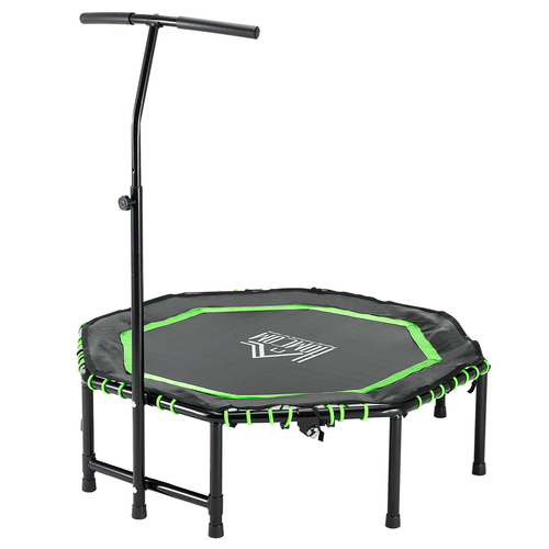 HOMCOM Foldable Trampoline with Adjustable Handle for Adults and Teens - Green - Fitness Max