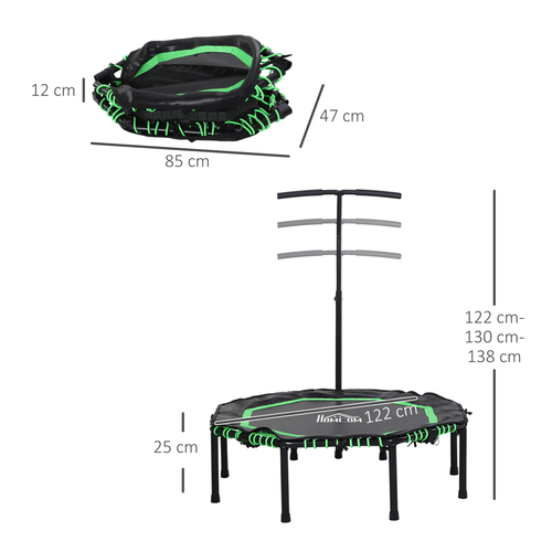 HOMCOM Foldable Trampoline with Adjustable Handle for Adults and Teens - Green - Fitness Max