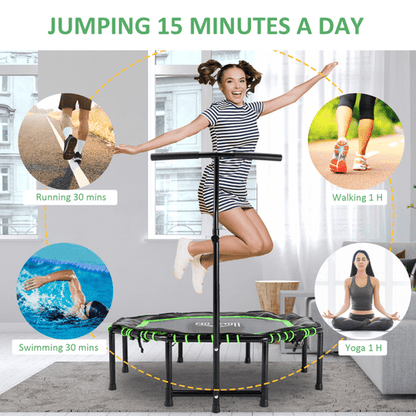 HOMCOM Foldable Trampoline with Adjustable Handle for Adults and Teens - Green - Fitness Max