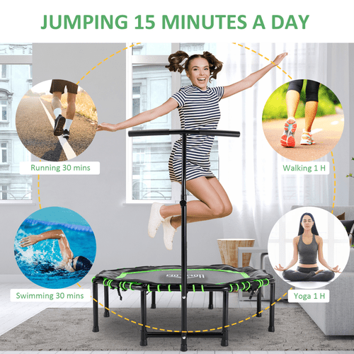 HOMCOM Foldable Trampoline with Adjustable Handle for Adults and Teens - Green - Fitness Max