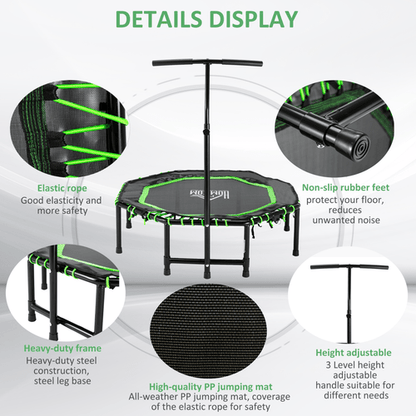 HOMCOM Foldable Trampoline with Adjustable Handle for Adults and Teens - Green - Fitness Max