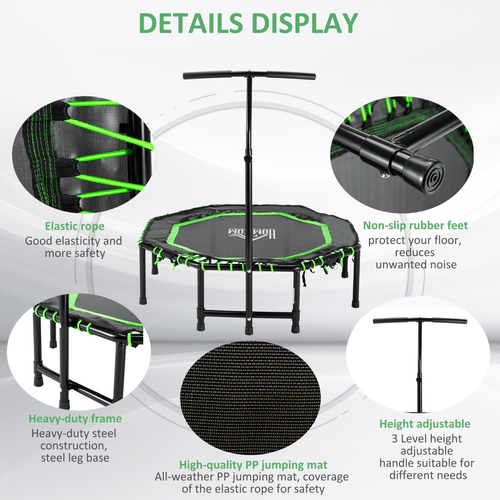 HOMCOM Foldable Trampoline with Adjustable Handle for Adults and Teens - Green - Fitness Max