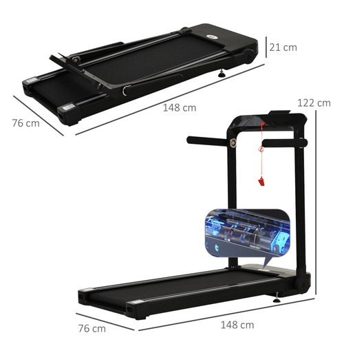 1.85HP Foldable Electric Treadmill with Safety Lock and LED Screen in Black - Fitness Max