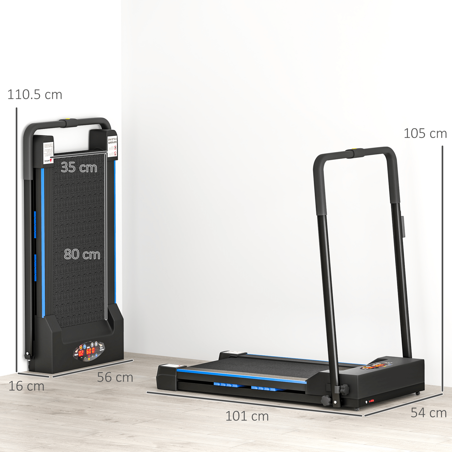 HOMCOM Blue Steel Folding Electric Treadmill with LCD Screen - Compact, Portable - Fitness Max