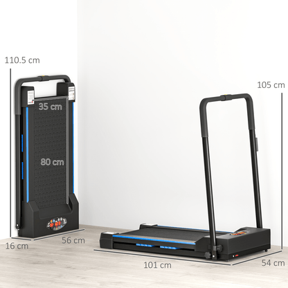 HOMCOM Blue Steel Folding Electric Treadmill with LCD Screen - Compact, Portable - Fitness Max
