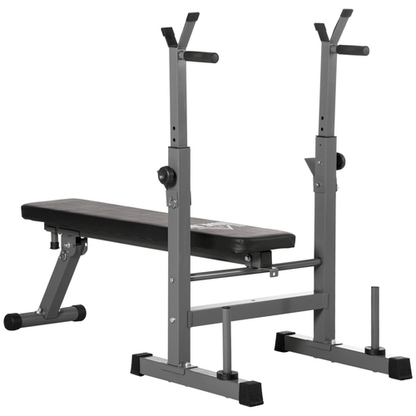 Adjustable Weight Bench with Foldable Barbell Rack and Dip Station by HOMCOM - Fitness Max