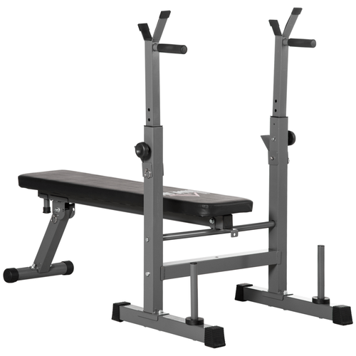 Adjustable Weight Bench with Foldable Barbell Rack and Dip Station by HOMCOM - Fitness Max