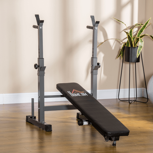 Adjustable Weight Bench with Foldable Barbell Rack and Dip Station by HOMCOM - Fitness Max