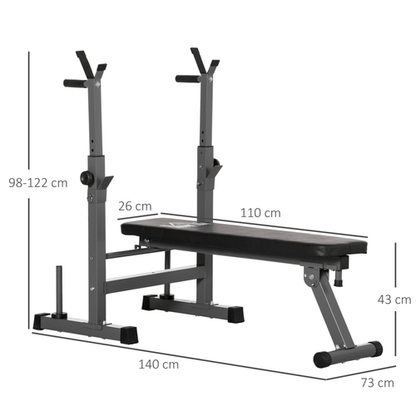 Adjustable Weight Bench with Foldable Barbell Rack and Dip Station by HOMCOM - Fitness Max