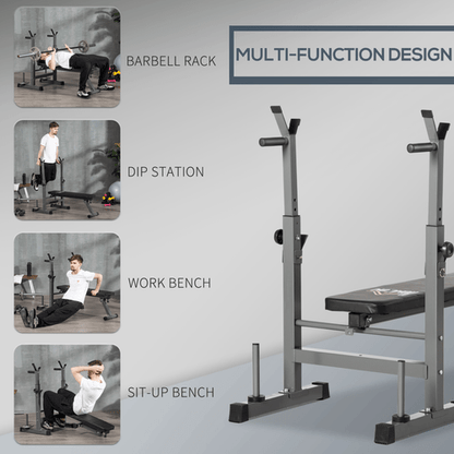 Adjustable Weight Bench with Foldable Barbell Rack and Dip Station by HOMCOM - Fitness Max