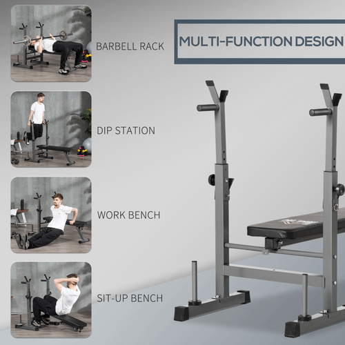 Adjustable Weight Bench with Foldable Barbell Rack and Dip Station by HOMCOM - Fitness Max