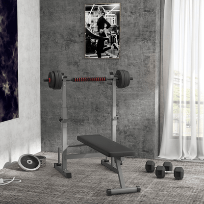 Adjustable Weight Bench with Foldable Barbell Rack and Dip Station by HOMCOM - Fitness Max