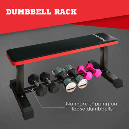 Workout Bench SPORTNOW Heavy-Duty Flat Weight Bench with Dumbbell Rack - 300KG Limit