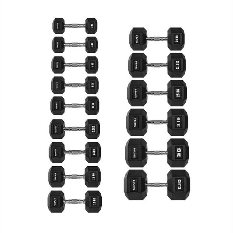 HMS HEX PRO 22.5 kg Dumbbell: Premium Rubber Coated, Ergonomic Design - Fitness Max