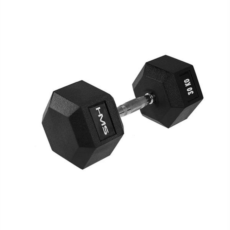 HMS HEX PRO 30kg Dumbbell: Rubber-Coated Weights for Strength Training - Fitness Max