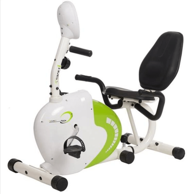 Horizontal Magnetic Recumbent Bike HMS R9259 in White and Green for Quiet Cardio. - Fitness Max