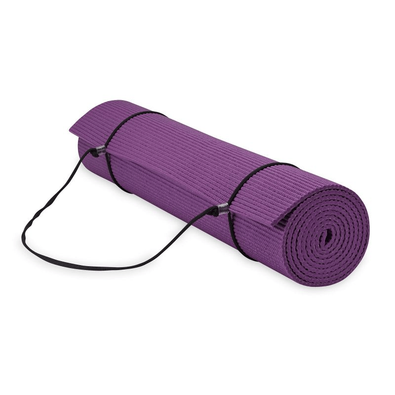 Gaiam 6mm Yoga Mat with Strap: Non-Slip, Lightweight, Durable, Comfortable - Fitness Max