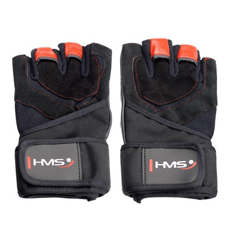 Black/Red HMS RST01 rM Gym Gloves: Premium Strength Training with Wrist Support - Fitness Max