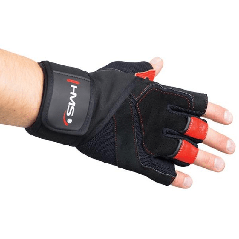 Black/Red HMS RST01 rM Gym Gloves: Premium Strength Training with Wrist Support - Fitness Max