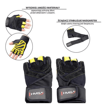 Gloves Top-quality Black/Yellow HMS RST01 Gym Gloves XL