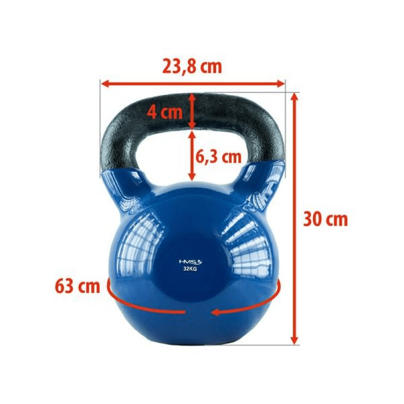 HMS KNV32 Blue 32kg Vinyl-Covered Iron Kettlebell with Ergonomic Handle - Fitness Max
