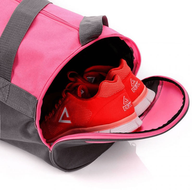 Meteor Siggy 25L Fitness Bag: Pink-Gray Gym Duffle with Shoe Compartment - Fitness Max